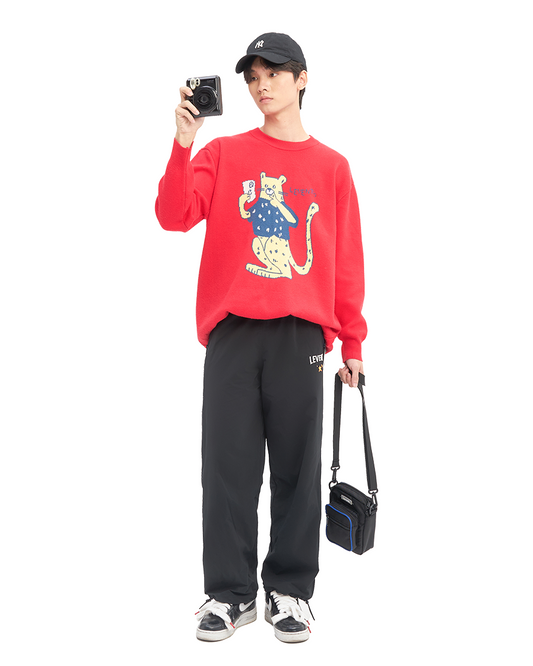 Levents® "My Animals" Series Panther Knit Sweater/ Red