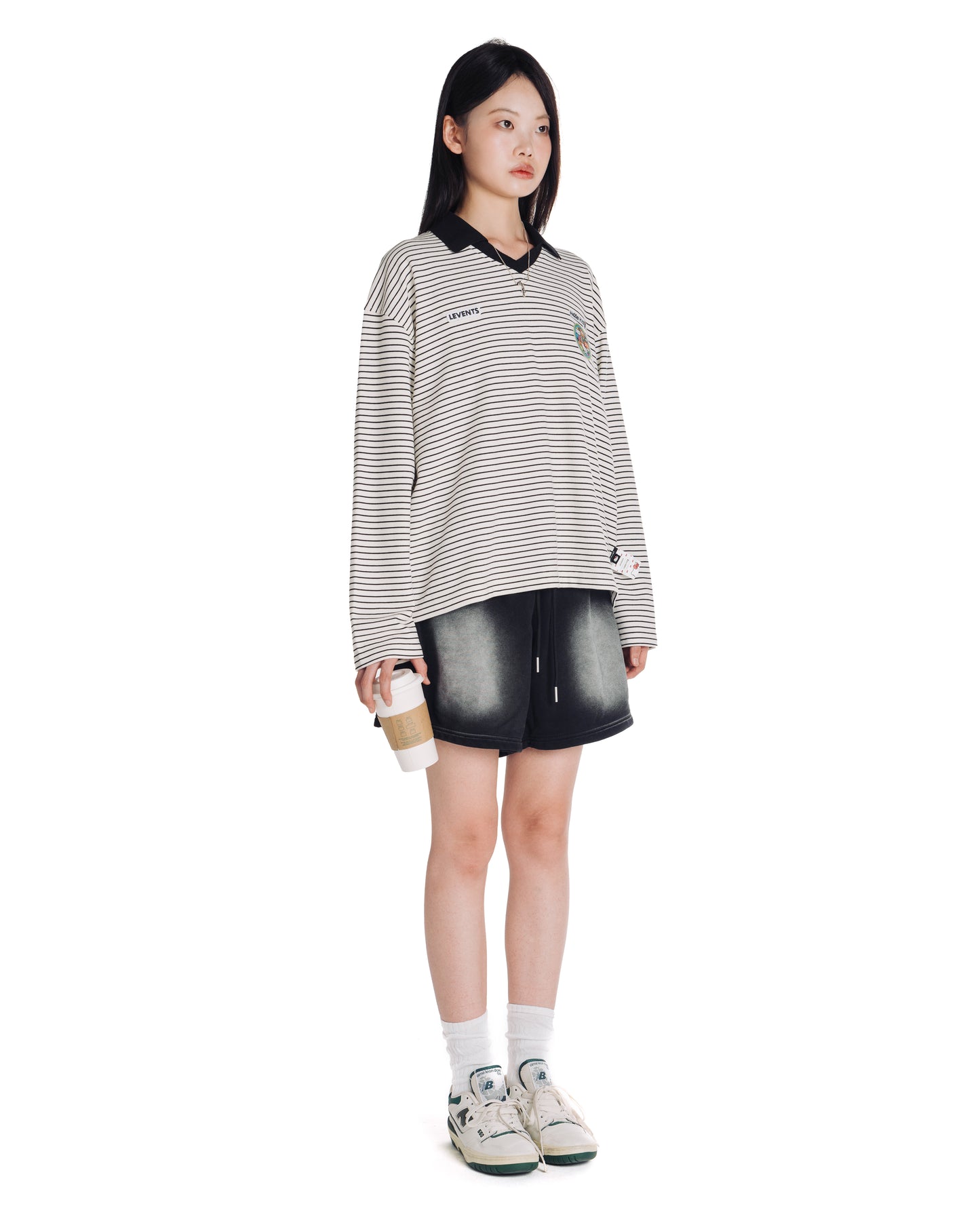 Levents® x Hello Kitty | Striped Long Sleeve Semi-Oversized Polo Shirt